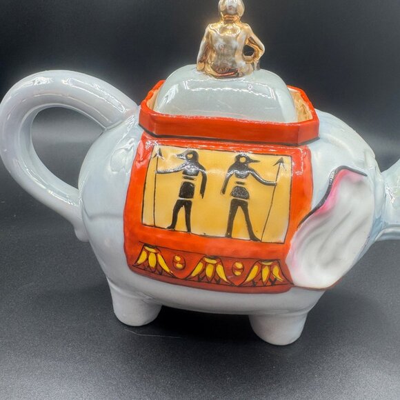 Vintage Luster Ware Elephant Teapot/w Rider on Lid Egyptian Design, Japan - Picture 10 of 15